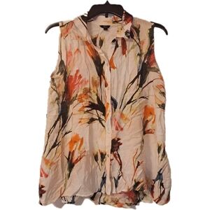 Milano Size L Artistic Floral Button Up Sleeveless Top